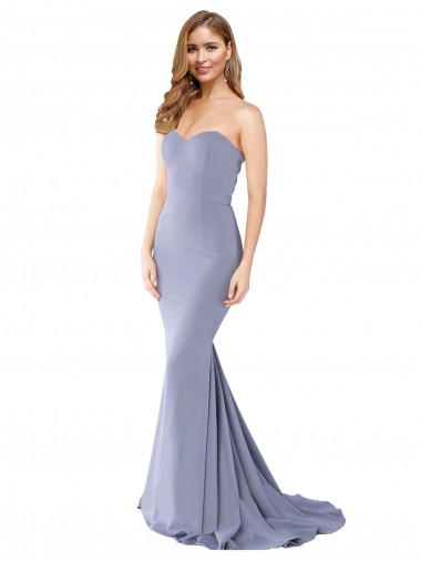 Bleu fumée Sirène Sans bretelle Crêpe Stretch Longue Formelles Robes demoiselle d'honneur / Robes de soirée / Robes de bal en Gros