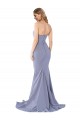 Bleu fumée Sirène Sans bretelle Crêpe Stretch Longue Formelles Robes demoiselle d'honneur / Robes de soirée / Robes de bal en Gros