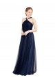 Bleu marine 21 Trapèze Licou Tulle Longue Robes demoiselle d'honneur en Gros