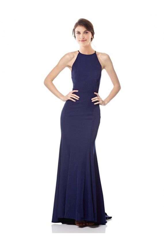 Bleu marine Sirène Licou Col Haut Crêpe Stretch Longue Formelles Robes demoiselle d'honneur / Robes de soirée / Robes de bal en Gros