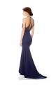 Bleu marine Sirène Licou Col Haut Crêpe Stretch Longue Formelles Robes demoiselle d'honneur / Robes de soirée / Robes de bal en Gros
