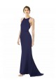 Bleu marine Sirène Licou Col Haut Crêpe Stretch Longue Formelles Robes demoiselle d'honneur / Robes de soirée / Robes de bal en Gros