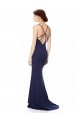 Bleu marine Sirène Licou Col Haut Crêpe Stretch Longue Formelles Robes demoiselle d'honneur / Robes de soirée / Robes de bal en Gros