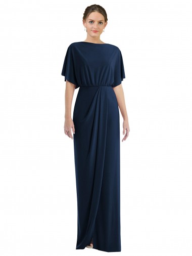 Bleu marine foncé Fourreau Bateau Spandex Longue Robes demoiselle d'honneur / Robes de bal en Gros