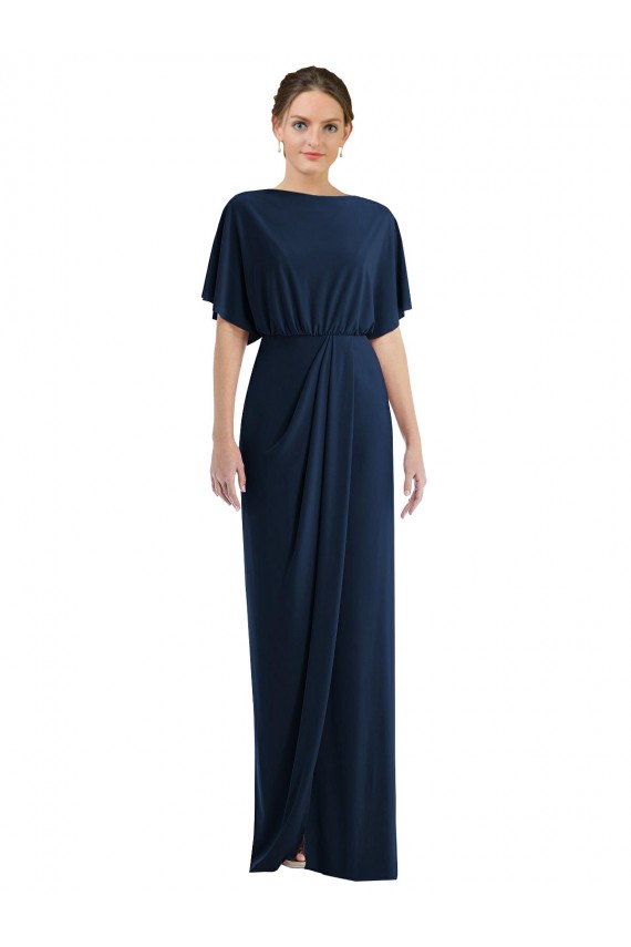 Bleu marine foncé Fourreau Bateau Spandex Longue Robes demoiselle d'honneur / Robes de bal en Gros