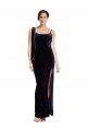 Bleu marine foncé Fourreau Bretelles spaghetti Col Carré Velours Stretch Longue Formelles Robes demoiselle d'honneur / Robes de soirée / Robes de bal en Gros