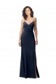 Bleu marine foncé Fourreau Bretelles spaghetti Crêpe Stretch Longue Formelles Robes demoiselle d'honneur / Robes de soirée / Robes de bal en Gros