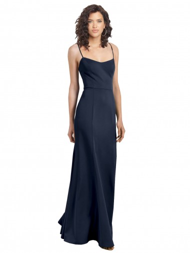 Bleu marine foncé Fourreau Col Haut Bretelles spaghetti Crêpe Stretch Longue Formelles Robes demoiselle d'honneur / Robes de soirée / Robes de bal en Gros