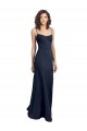 Bleu marine foncé Fourreau Col Haut Bretelles spaghetti Crêpe Stretch Longue Formelles Robes demoiselle d'honneur / Robes de soirée / Robes de bal en Gros
