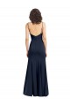 Bleu marine foncé Fourreau Col Haut Bretelles spaghetti Crêpe Stretch Longue Formelles Robes demoiselle d'honneur / Robes de soirée / Robes de bal en Gros