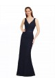 Bleu marine foncé Fourreau Col V Dentelle Longue Robes demoiselle d'honneur en Gros