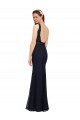 Bleu marine foncé Fourreau Col V Dentelle Longue Robes demoiselle d'honneur en Gros