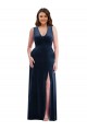 Bleu marine foncé Fourreau Col V Velours Stretch Longue Formelles Robes demoiselle d'honneur / Robes de soirée / Robes de bal en Gros