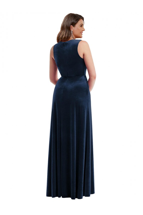 Bleu marine foncé Fourreau Col V Velours Stretch Longue Formelles Robes demoiselle d'honneur / Robes de soirée / Robes de bal en Gros