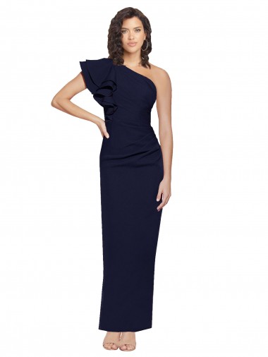 Bleu marine foncé Fourreau Crêpe Stretch Longue Formelles Robes demoiselle d'honneur / Robes de soirée / Robes de bal en Gros