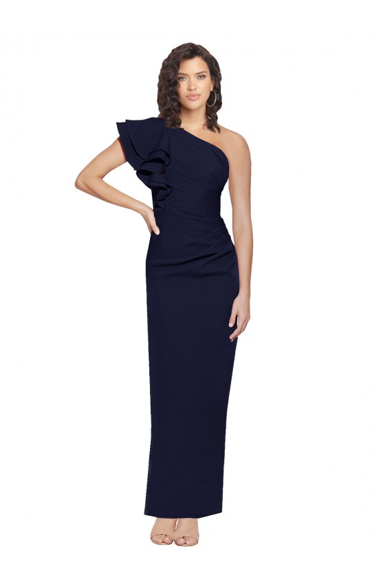 Bleu marine foncé Fourreau Crêpe Stretch Longue Formelles Robes demoiselle d'honneur / Robes de soirée / Robes de bal en Gros