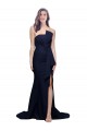 Bleu marine foncé Fourreau Sans bretelle Balayage train Crêpe Stretch Longue Robes demoiselle d'honneur / Robes de bal en Gros