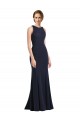 Bleu marine foncé Fourreau Scoop Col Haut Crêpe Stretch Longue Robes demoiselle d'honneur / Robes de bal en Gros
