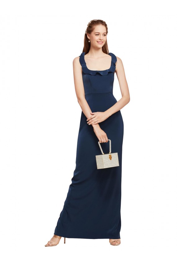 Bleu marine foncé Fourreau Scoop Crêpe Stretch Longue Formelles Robes demoiselle d'honneur / Robes de soirée / Robes de bal en Gros