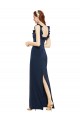 Bleu marine foncé Fourreau Scoop Crêpe Stretch Longue Formelles Robes demoiselle d'honneur / Robes de soirée / Robes de bal en Gros
