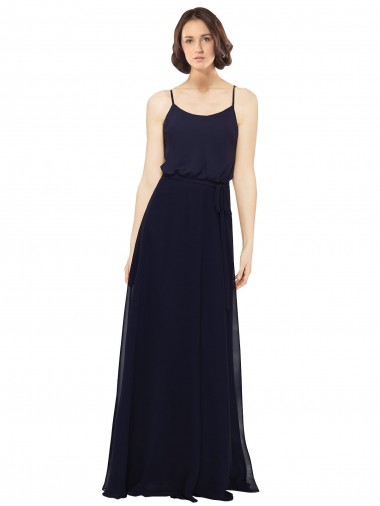 Bleu marine foncé Fourreau Scoop Mousseline Longue Robes demoiselle d'honneur en Gros