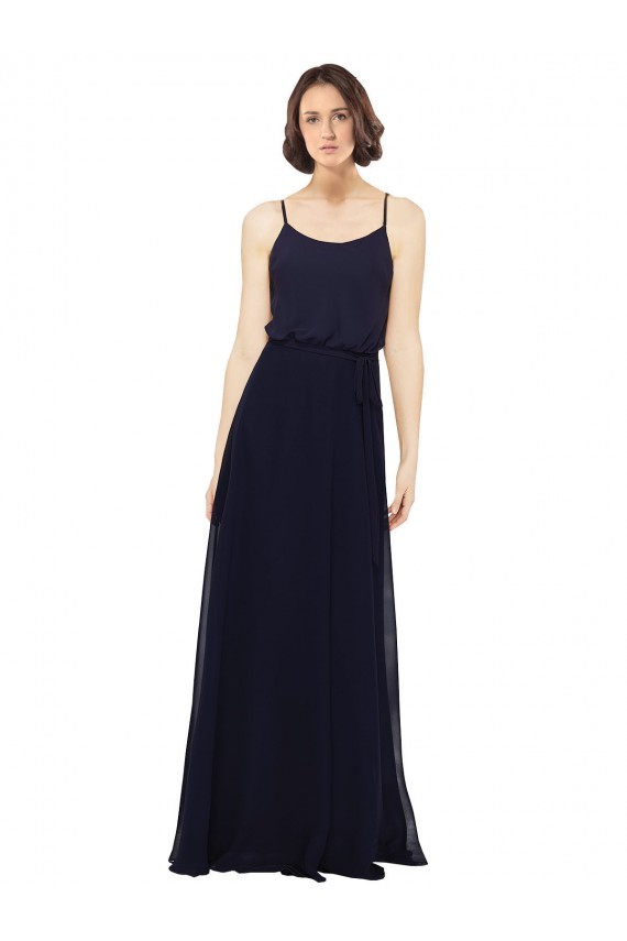Bleu marine foncé Fourreau Scoop Mousseline Longue Robes demoiselle d'honneur en Gros