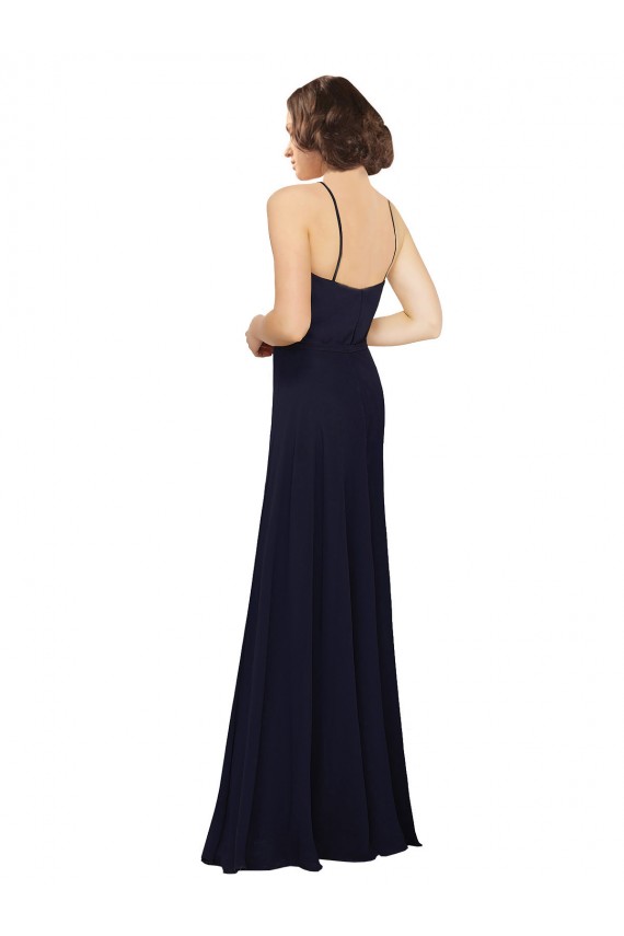 Bleu marine foncé Fourreau Scoop Mousseline Longue Robes demoiselle d'honneur en Gros