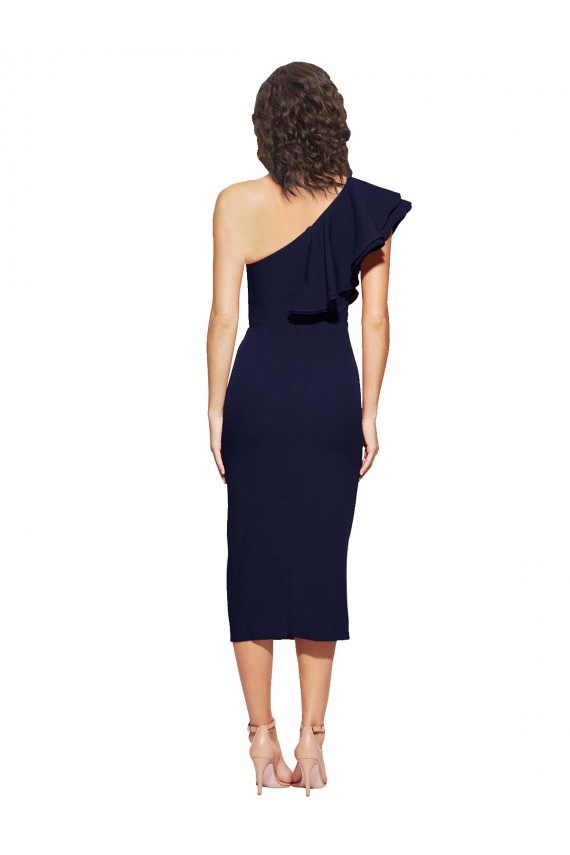 Bleu marine foncé Fourreau midi Crêpe Stretch Courte Robes demoiselle d'honneur / Robes de soirée / Robes de cocktail en Gros