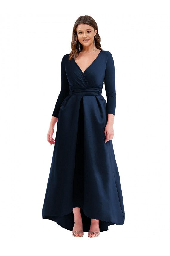 Bleu marine foncé Princesse Col V Spandex Longue Asymétrique Formelles Robes demoiselle d'honneur / Robes de soirée / Robes de bal en Gros