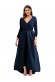 Bleu marine foncé Princesse Col V Spandex Longue Asymétrique Formelles Robes demoiselle d'honneur / Robes de soirée / Robes de bal en Gros
