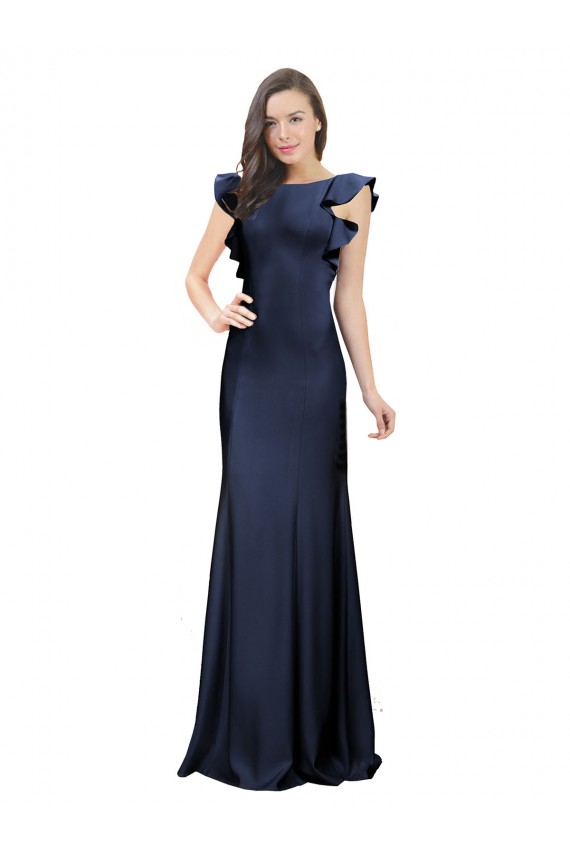 Bleu marine foncé Sirène Bateau Crêpe Stretch Longue Robes demoiselle d'honneur / Robes de bal en Gros