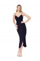 Bleu marine foncé Sirène Bretelles spaghetti Crêpe Stretch Courte Asymétrique Robes demoiselle d'honneur / Robes de soirée / Robes de cocktail en Gros