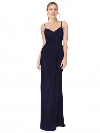 Bleu marine foncé Sirène Bretelles spaghetti Mousseline Longue Formelles Robes demoiselle d'honneur / Robes de soirée / Robes de bal en Gros