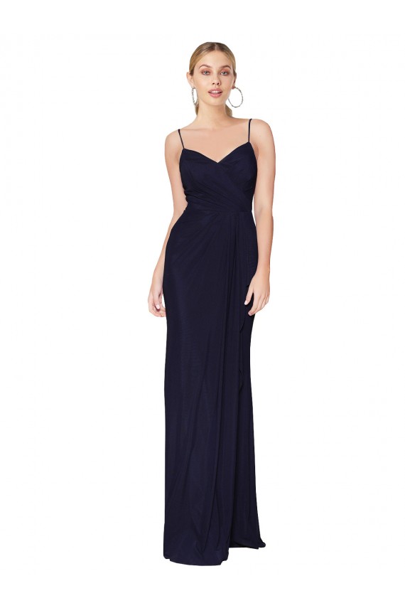 Bleu marine foncé Sirène Bretelles spaghetti Mousseline Longue Formelles Robes demoiselle d'honneur / Robes de soirée / Robes de bal en Gros