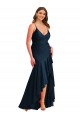 Bleu marine foncé Sirène Bretelles spaghetti Satiné Soyeux Longue Asymétrique Formelles Robes demoiselle d'honneur / Robes de soirée / Robes de bal en Gros