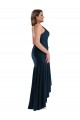 Bleu marine foncé Sirène Bretelles spaghetti Satiné Soyeux Longue Asymétrique Formelles Robes demoiselle d'honneur / Robes de soirée / Robes de bal en Gros