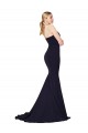 Bleu marine foncé Sirène Col Haut Balayage train Crêpe Stretch Longue Formelles Robes demoiselle d'honneur / Robes de soirée / Robes de bal en Gros