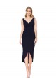 Bleu marine foncé Sirène Col V Crêpe Stretch Courte Asymétrique Robes demoiselle d'honneur / Robes de soirée / Robes de cocktail en Gros