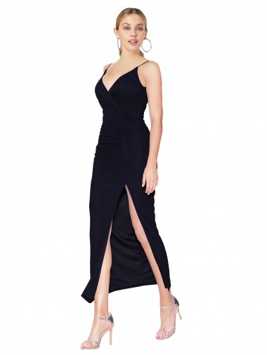 Bleu marine foncé Sirène Col V Mousseline Courte Robes demoiselle d'honneur / Robes de soirée / Robes de cocktail en Gros