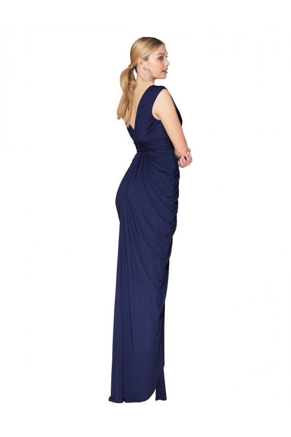Bleu marine foncé Sirène Col V Mousseline Longue Formelles Robes demoiselle d'honneur / Robes de soirée / Robes de bal en Gros