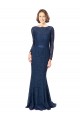 Bleu marine foncé Sirène Col bijou Balayage train Dentelle Longue Robes demoiselle d'honneur en Gros