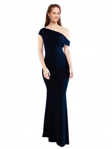 Bleu marine foncé Sirène Crêpe Stretch Longue Formelles Robes demoiselle d'honneur / Robes de soirée / Robes de bal en Gros