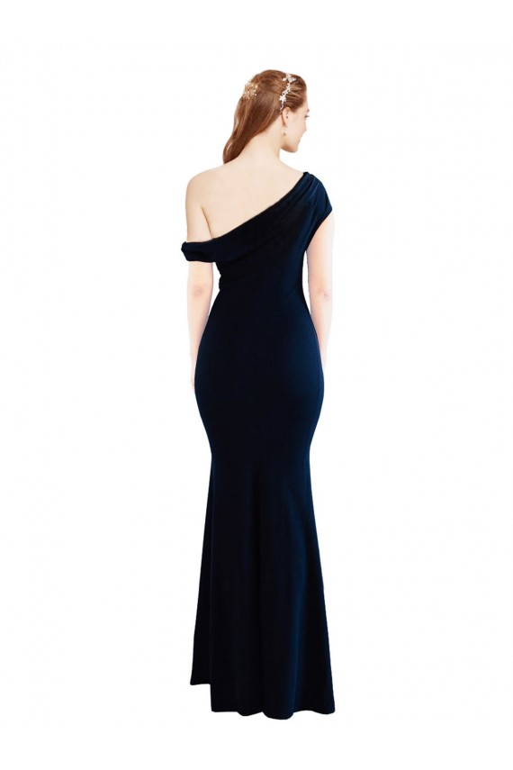 Bleu marine foncé Sirène Crêpe Stretch Longue Formelles Robes demoiselle d'honneur / Robes de soirée / Robes de bal en Gros