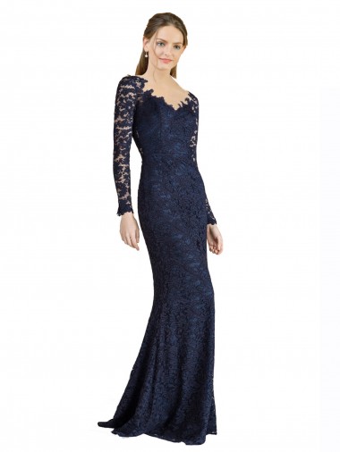 Bleu marine foncé Sirène Dentelle Longue Robes demoiselle d'honneur / Robes de bal en Gros