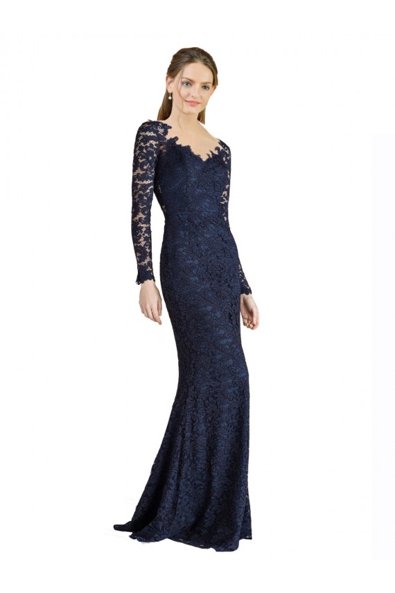 Bleu marine foncé Sirène Dentelle Longue Robes demoiselle d'honneur / Robes de bal en Gros