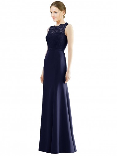 Bleu marine foncé Sirène Illusion Mousseline Dentelle Longue Robes demoiselle d'honneur en Gros