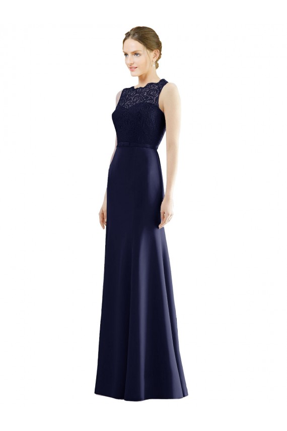Bleu marine foncé Sirène Illusion Mousseline Dentelle Longue Robes demoiselle d'honneur en Gros