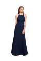 Bleu marine foncé Sirène Licou Col Haut Mousseline Longue Robes demoiselle d'honneur / Robes de bal en Gros