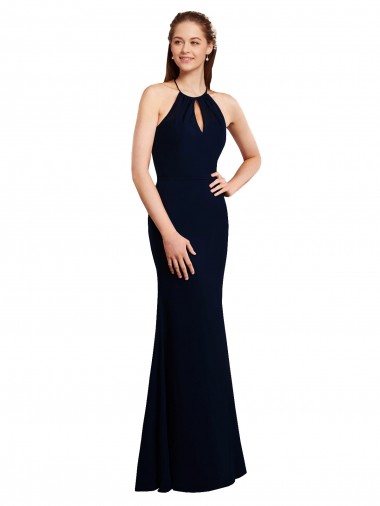 Bleu marine foncé Sirène Licou Mousseline Longue Robes demoiselle d'honneur en Gros
