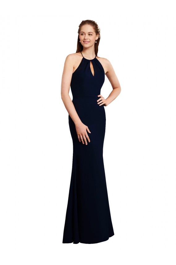 Bleu marine foncé Sirène Licou Mousseline Longue Robes demoiselle d'honneur en Gros